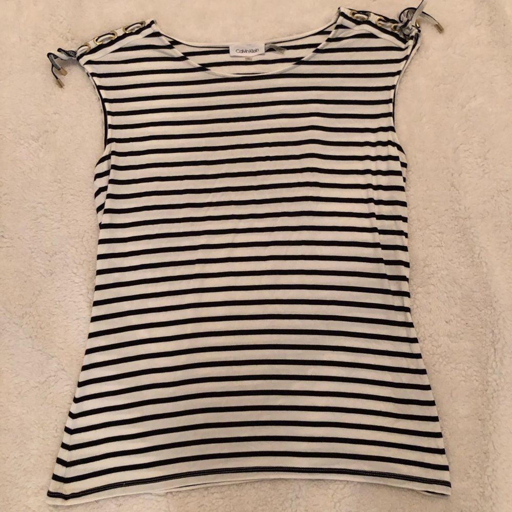 Calvin Klein Black and White Striped Tank Top